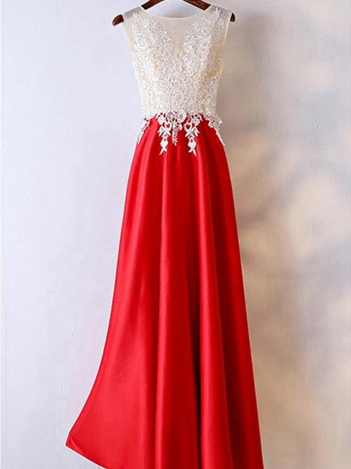 A-line Scoop Satin Lace Matric Farewell Dress
