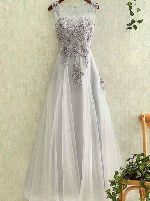 A-line Scoop Tulle Matric Farewell Dress Applique