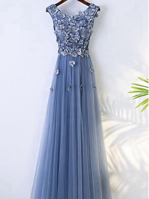 A-line Scoop Tulle Matric Farewell Dress Flowers