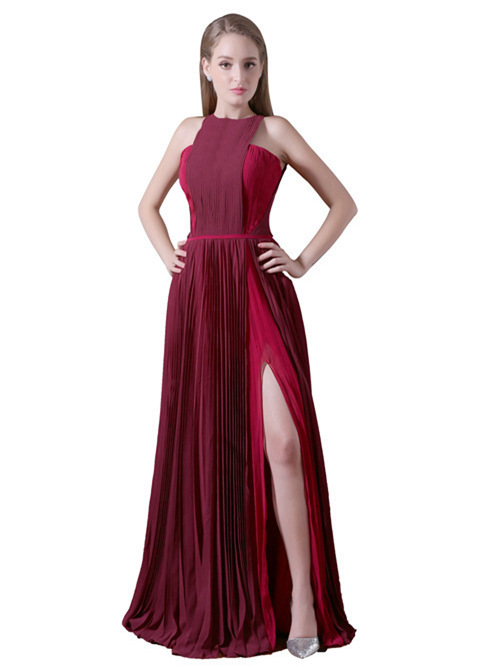 A-line Jewel Chiffon Matric Dance Dress Slit