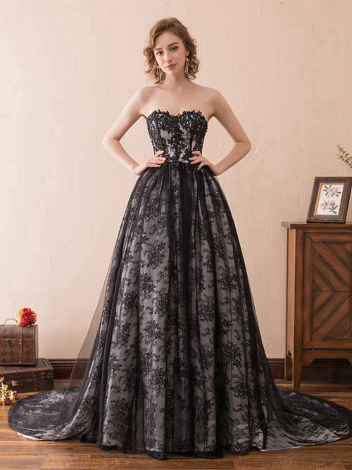 A-line Sweetheart Black Lace Matric Ball Dress