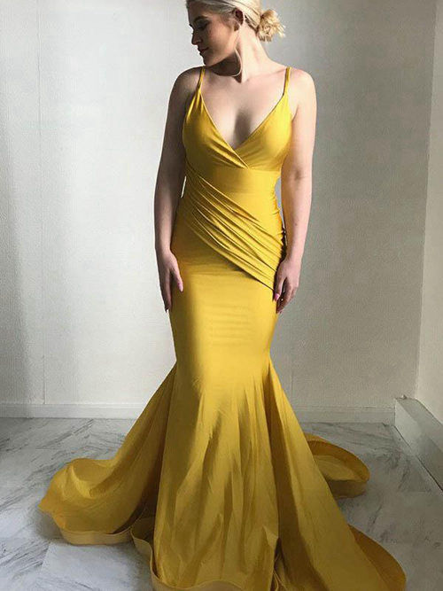 Mermaid Spaghetti Straps Satin Gold Matric Dress