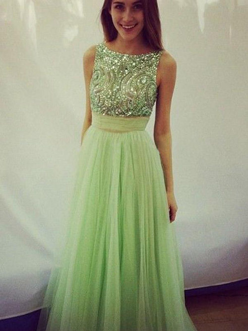 A-line Scoop Tulle Matric Dress Beads