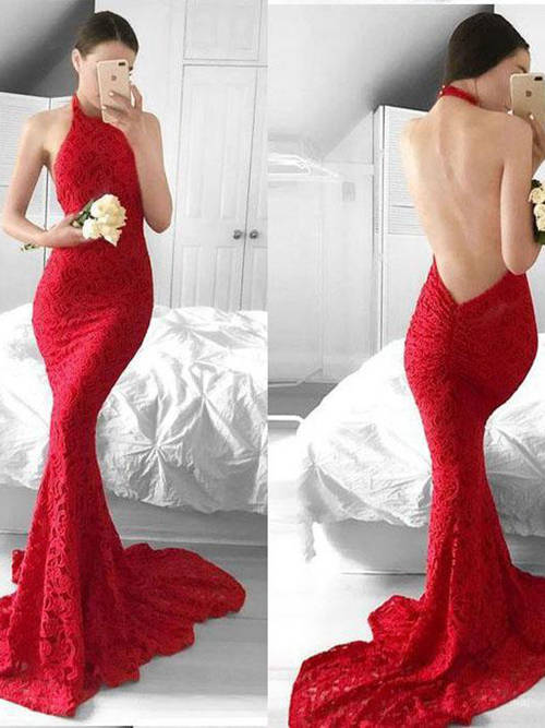 Mermaid Halter Lace Matric Farewell Dress
