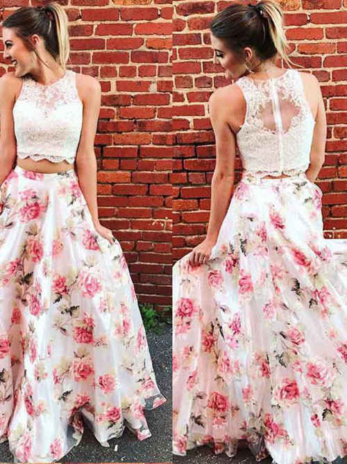 A-line Jewel Lace Top Satin Floral Matric Dress
