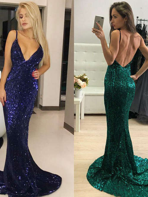 Mermaid Spaghetti Straps Sequins Matric Dress