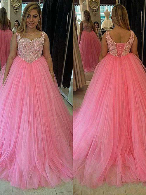 Ball Gown Straps Tulle Matric Dress Beads