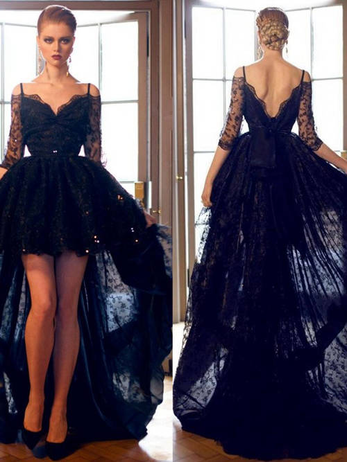 Ball Gown Spaghetti Straps Lace Sleeves Matric Dress