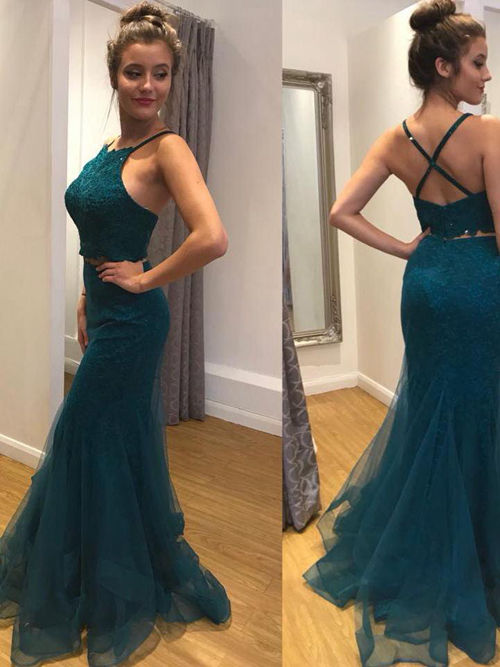 Mermaid Spaghetti Straps Lace Organza Matric Dress