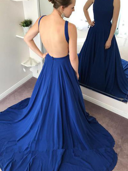 A-line Straps Chiffon Royal Blue Matric Dress