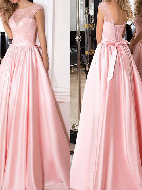 A-line Sheer Satin Lace Matric Dress