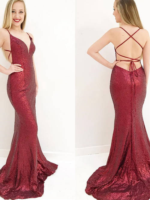 Mermaid Spaghetti Straps Sequins Matric Dress