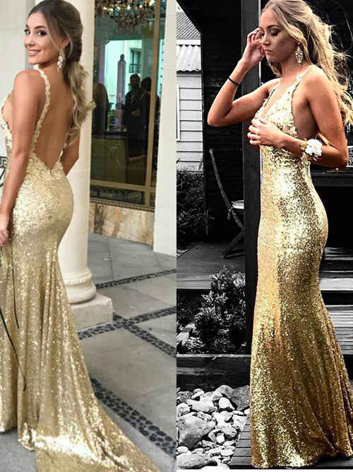 Mermaid Straps Sequins Gold Matric Farewell Dress