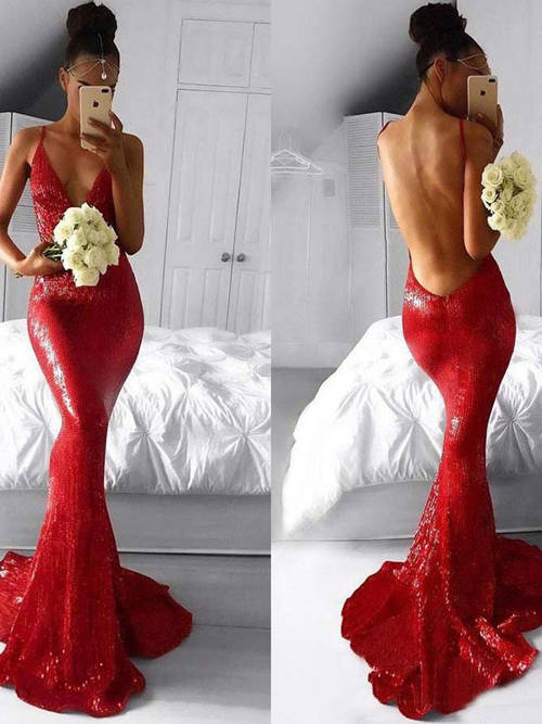 Mermaid Spaghetti Straps Sequins Matric Farewell Dress