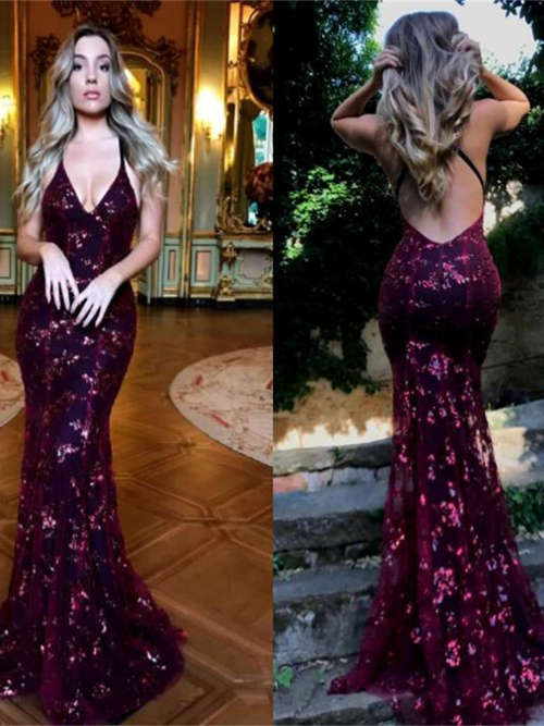 Mermaid Spaghetti Straps Lace Matric Dress Sequins