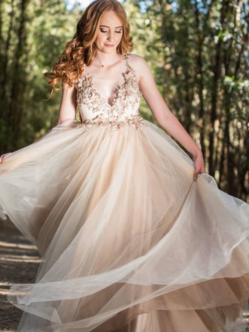 A-line Straps Tulle Matric Farewell Dress Appliques