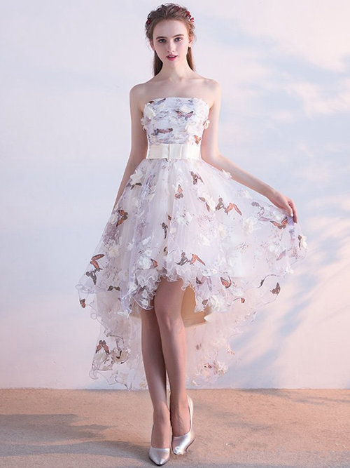 A-line Strapless Tulle Hi Lo Floral Matric Dress