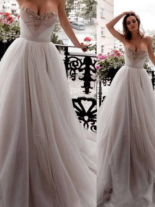 A-line Sweetheart Tulle Matric Farewell Dress Pearls