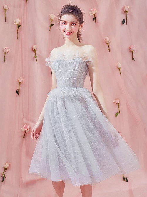 Princess Strapless Tulle Cocktail Dress Ruffles