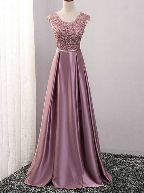 A-line Scoop Lace Satin Matric Farewell Dress