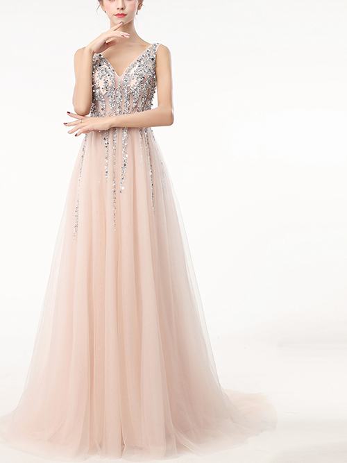 A-line Straps Tulle Matric Farewell Dress Beads