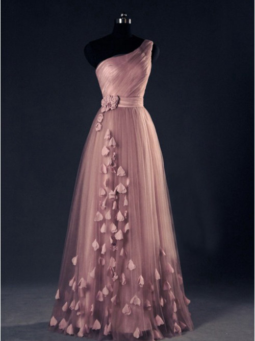 A-line One Shoulder Tulle Matric Farewell Dress Applique