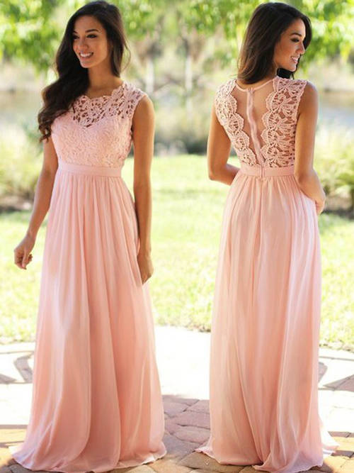 A-line Scoop Lace Chiffon Matric Dress