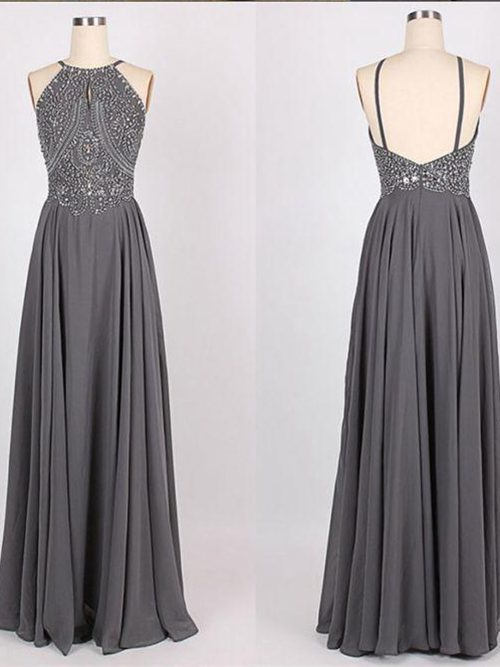 A-line Jewel Floor Length Chiffon Matric Dress