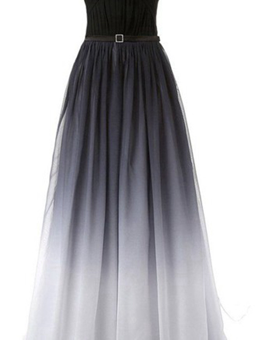 A-line Strapless Floor Length Chiffon Matric Dress