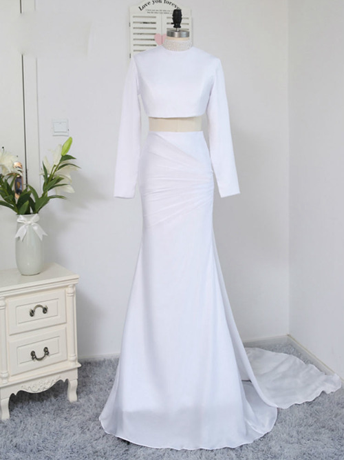 Mermaid Jewel Satin Sleeves 2 Piece Mother Of The Groom Outfit