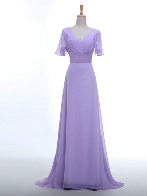 A-line V Neck Chiffon Sleeves Mother Of The Bride Dress