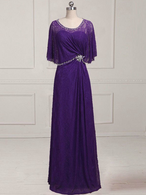 A-line Scoop Lace Sleeves Purple Mother Of The Groom Dress