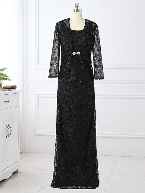 Sheath Lace Sleeves Black Mother Of The Groom Outfit