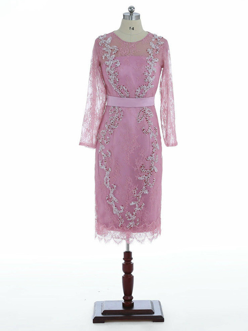 Sheath Jewel Lace Sleeves Mother Of The Bride Dress Applique
