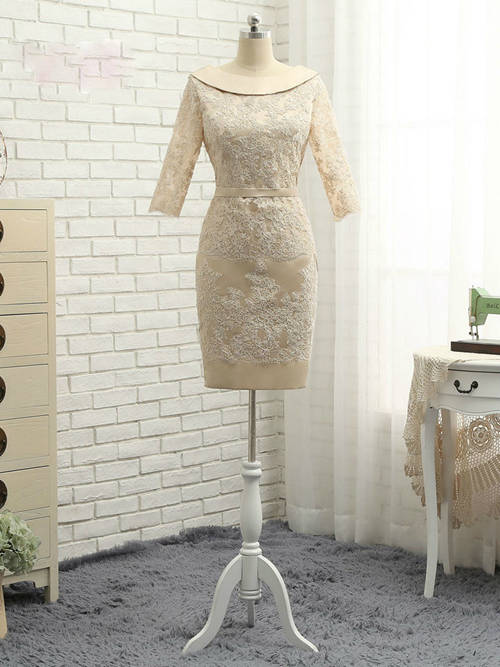 Sheath Bateau Lace Sleeves Mother Of The Bride Dress