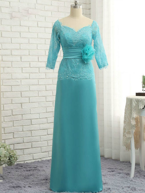 A-line Sweetheart Lace Sleeves Satin Mother's Dress Flower