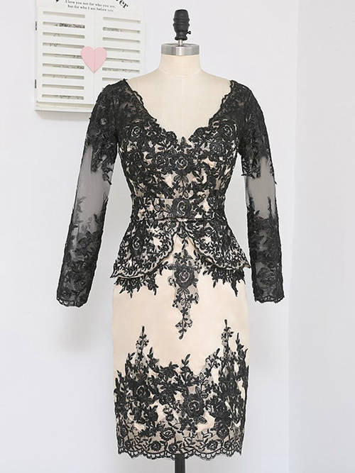 Sheath V Neck Lace Sleeves Mother Of The Bride Dress
