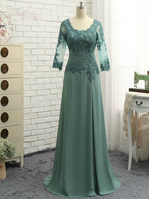 A-line Chiffon Lace Sleeves Mother Of The Bride Dress