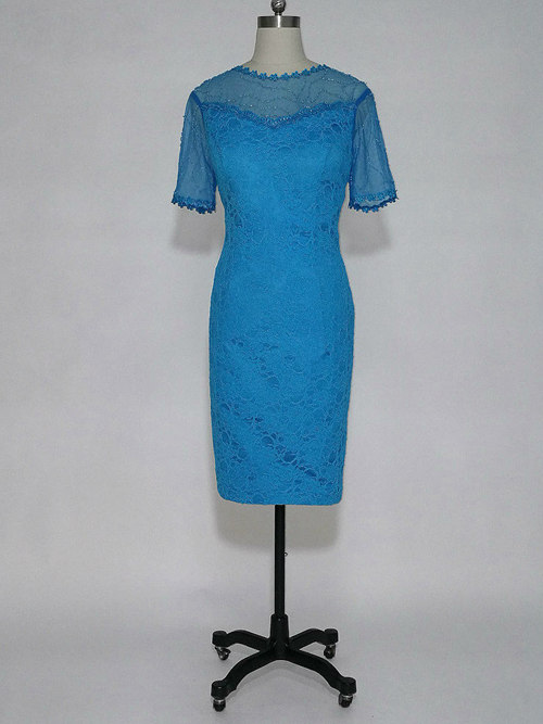 Sheath Jewel Lace Sleeves Mother's Dress