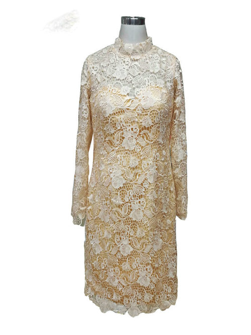 Sheath High Neck Lace Sleeves Mother Of The Bride Dress
