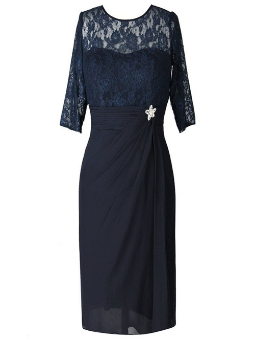 Sheath Scoop Chiffon Lace Sleeves Mother's Dress