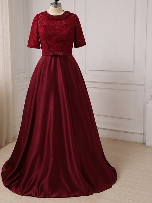 A-line Jewel Sleeves Lace Satin Mother Dress