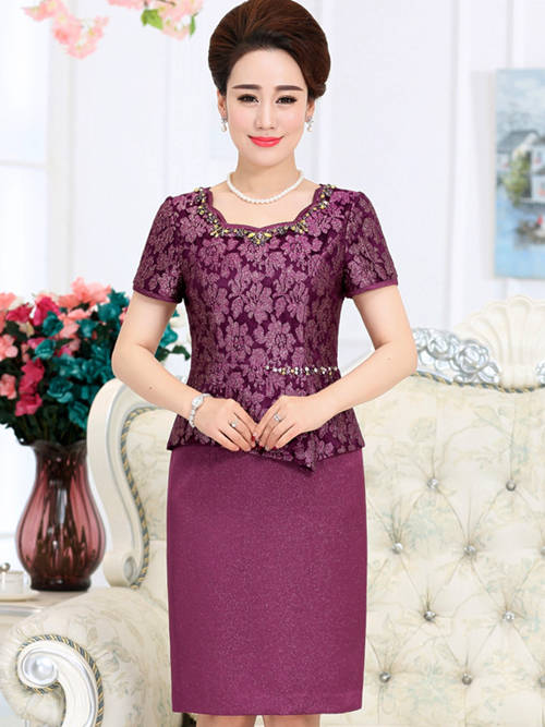Sheath Scoop Lace Sleeves Mother Dress Beads