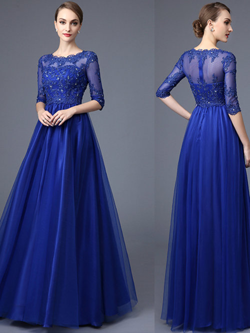 A-line Bateau Lace Sleeves Tulle Mother Dress