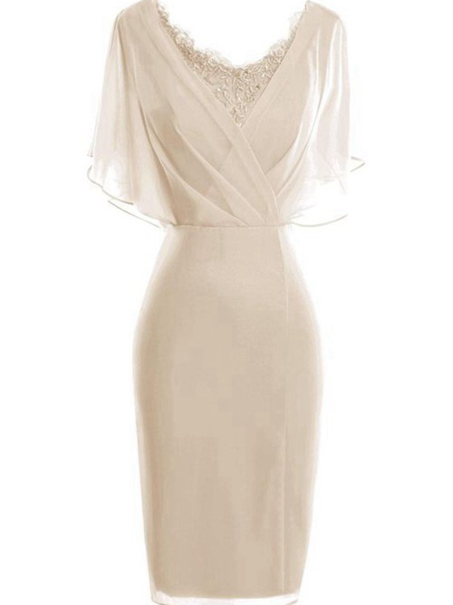 Sheath V Neck Knee Length Chiffon Mother Of The Bride Outfit