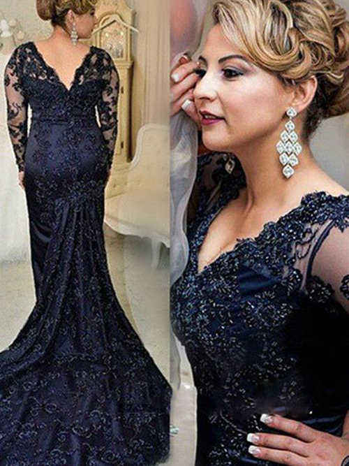 Mermaid V Neck Court Train Lace Mother Of The Bride Dress