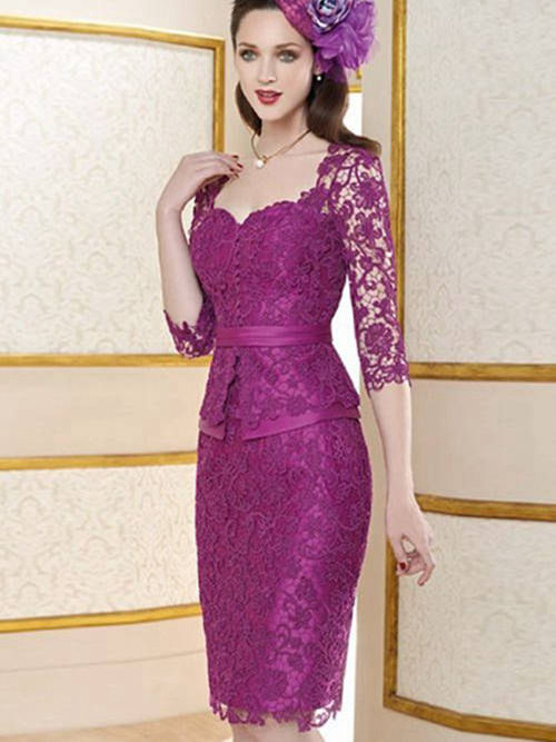 Sheath Sweetheart Knee Length Lace Mother Of The Bride Dress