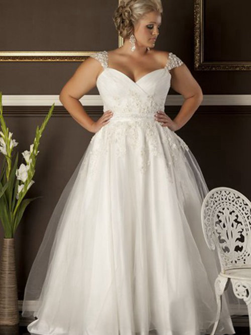 Ball Gown Straps Floor Length Satin Plus Size Wedding Wear