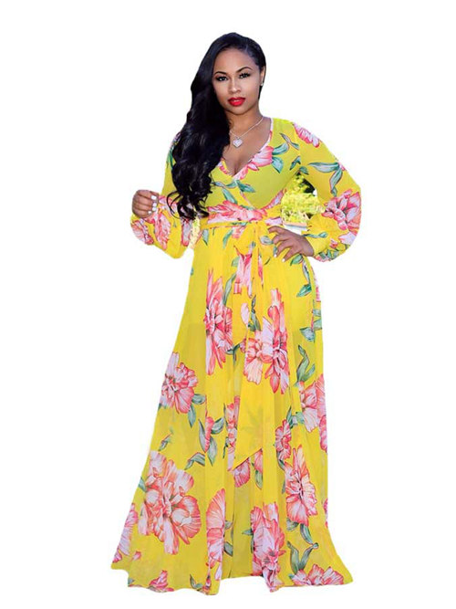 Hot Sale Floral Chiffon Sleeves Plus Size Dress [VIVIDRESS50043 ...