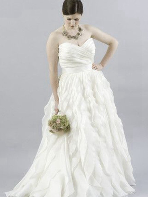 A-line Sweetheart Sweep Train Chiffon Plus Size Bridal Gown